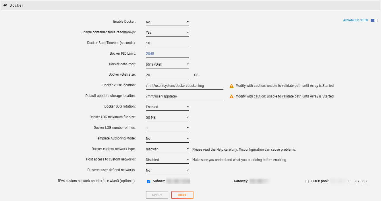 Einstellungen - Docker